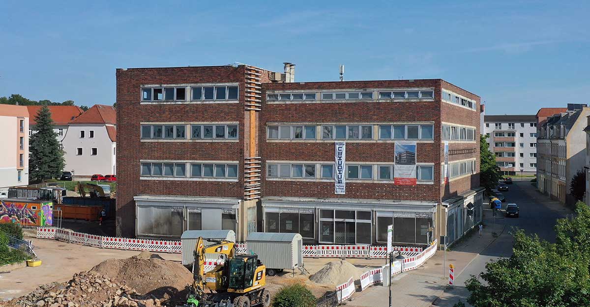 Bild zeigt Schocken Kaufhaus im August 2021